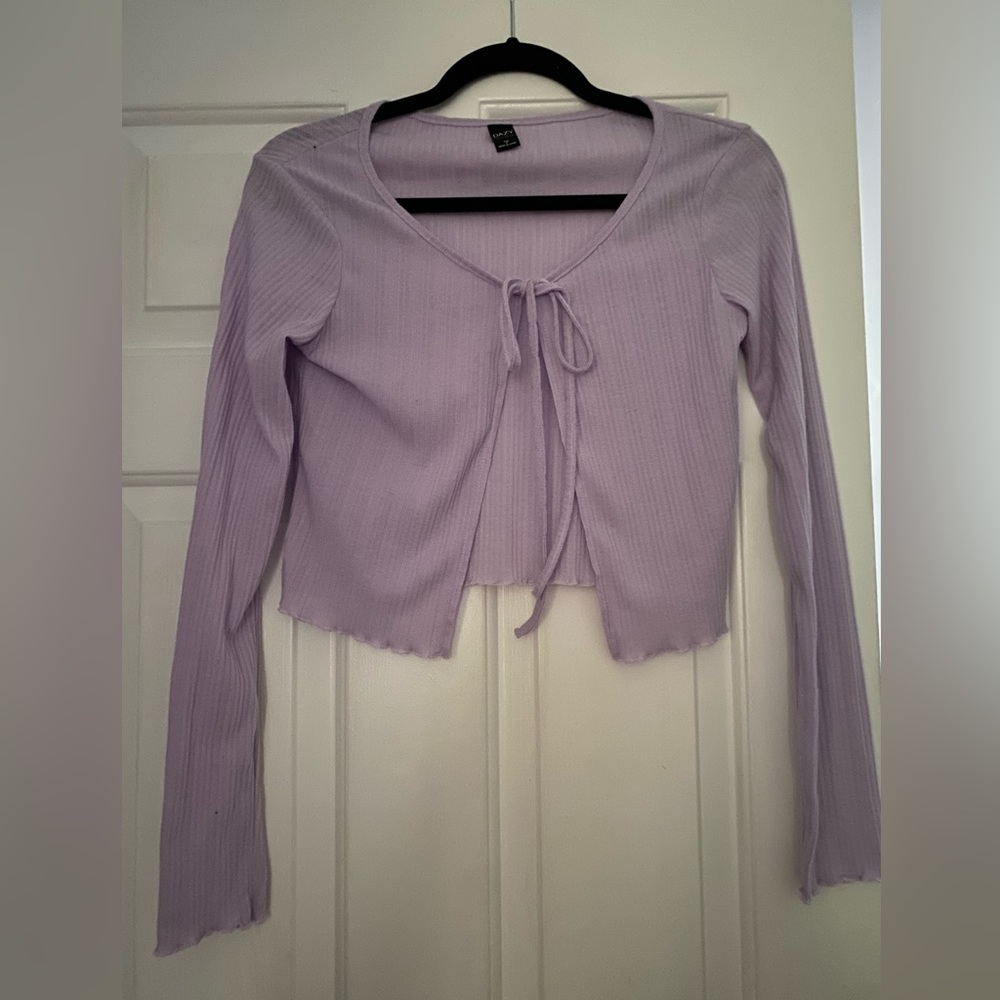 Purple tied long sleeve sweater